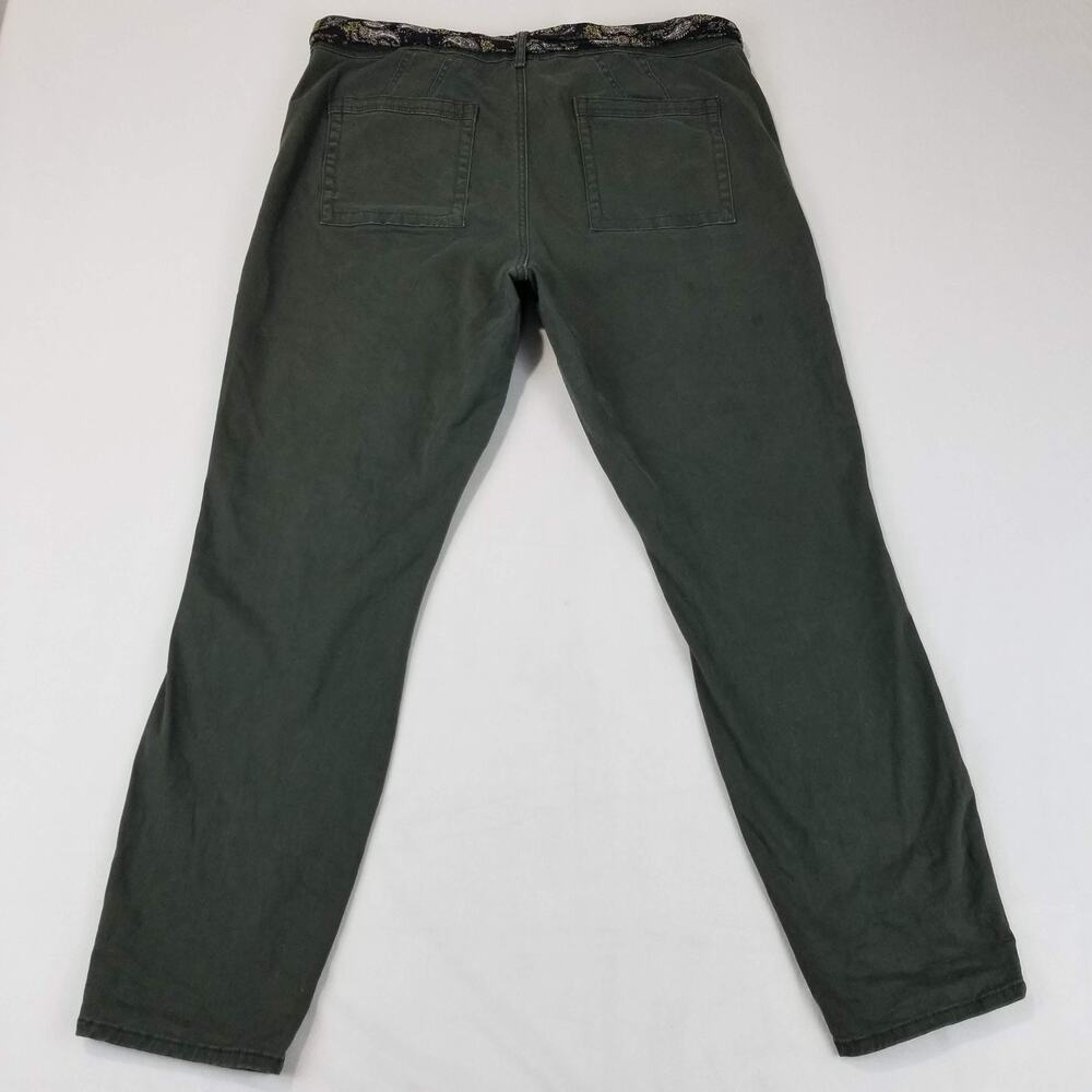 Anthropologie Pants Womens 33 Olive Green Utility Chino with Paisley Scarf Belt - Picture 2 of 10